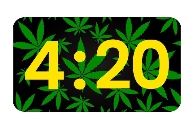 暗い背景のベクトル図に大麻の葉を持つ 420 シンボル