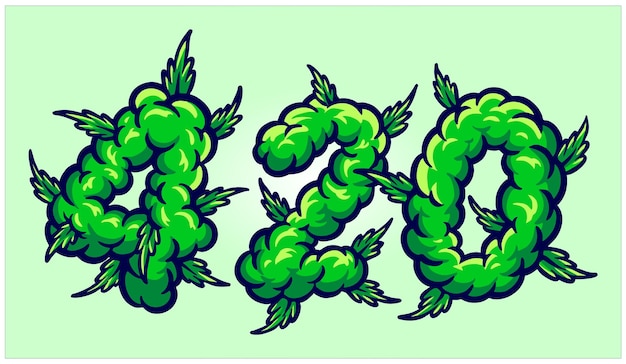 420 слов с надписью с травяным дымом, богато украшенными векторными иллюстрациями для вашего рабочего логотипа
