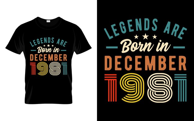 42e verjaardag t-shirt Legendes zijn geboren in december 1981 Happy Birthday Gift TShirt