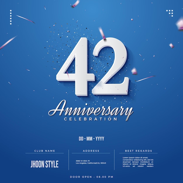 42nd anniversary on blue background.