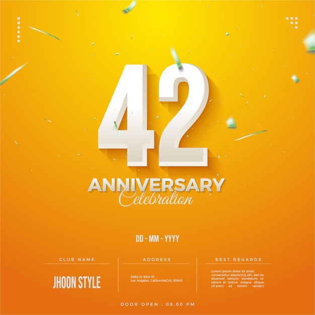 42nd anniversary on bright yellow background