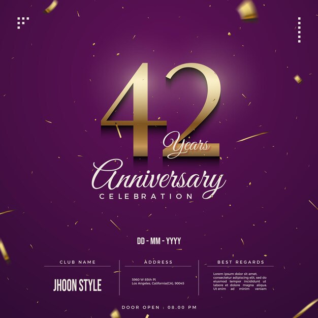 42nd anniversary on purple background.