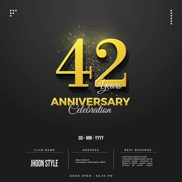 42° anniversario con numeri classici gialli.
