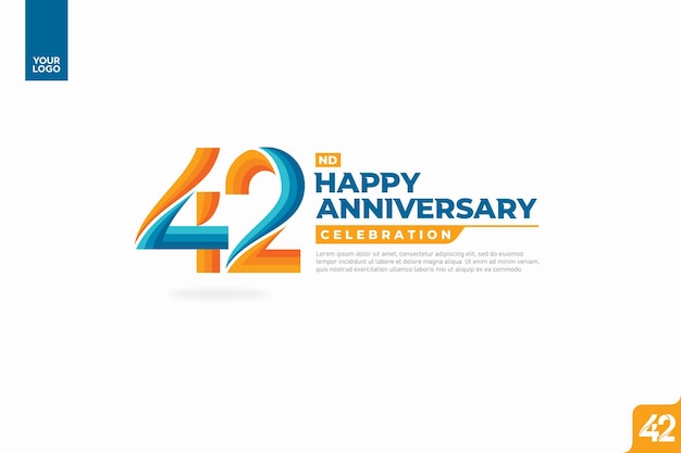 42nd happy anniversary celebration with orange and turquoise gradations on white background