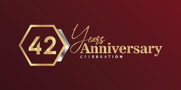 42nd Year Anniversary Celebration Golden and Silver Color with Hexagon Shape for Celebration Event.