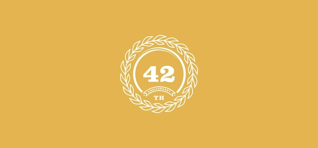 42st anniversary logo with ring and frame white color and gold background