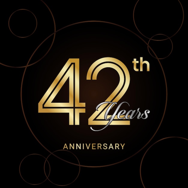 Празднование 42-й годовщины с золотым текстом Золотой векторный шаблон годовщины