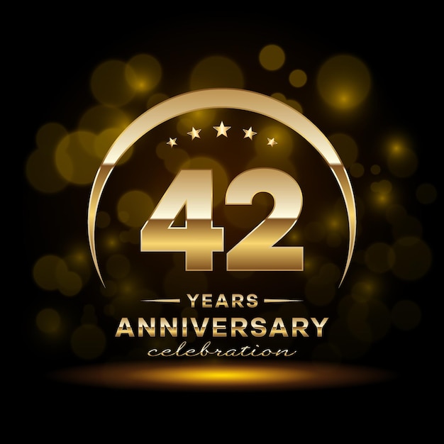 42th Anniversary logo design with golden color and ring for birthday event Logo Vector Template