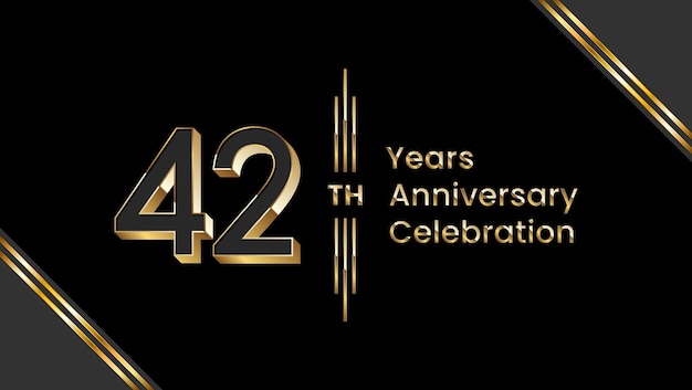 42th Anniversary template design with golden number and font for birthday event Vector template