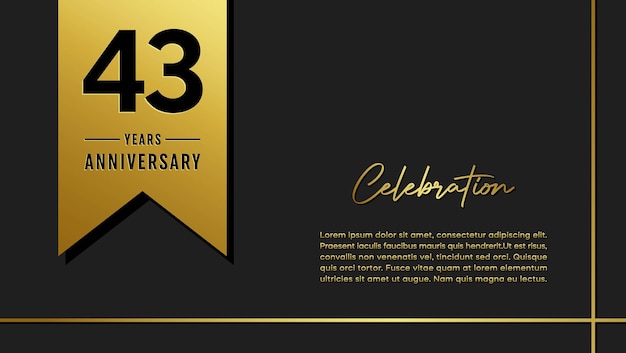 43 jaar verjaardag sjabloonontwerp met gouden lint Eenvoudige en luxe stijl vector sjabloon