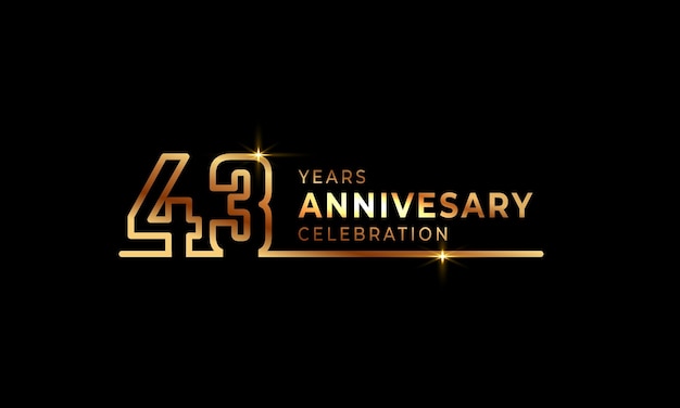 43-jarig jubileumfeest met gouden kleur één verbonden lijn geïsoleerd op donkere achtergrond
