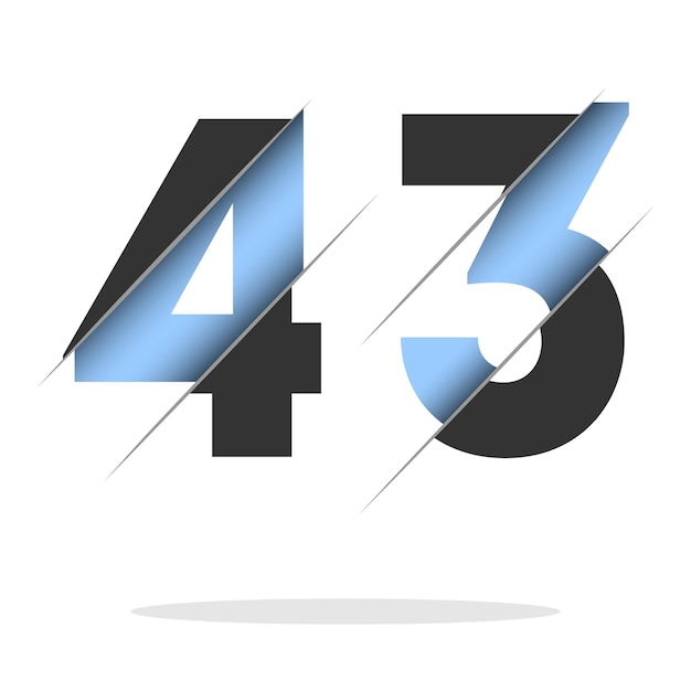 Вектор 43 номер, 3d дизайн. иконка для праздничного оформления. векторная типография. креативный черный дизайн.