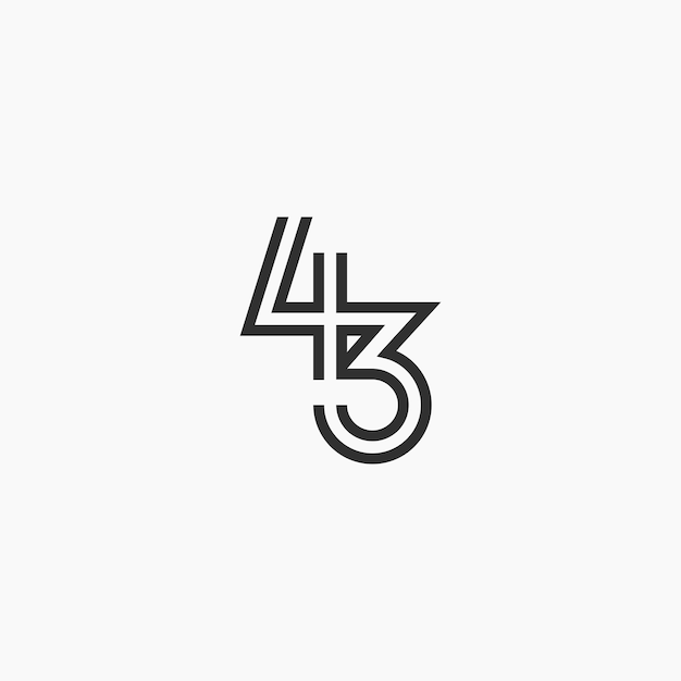 43 numero quarantatré illustrazione dell'icona del vettore del logo lineare geometrico