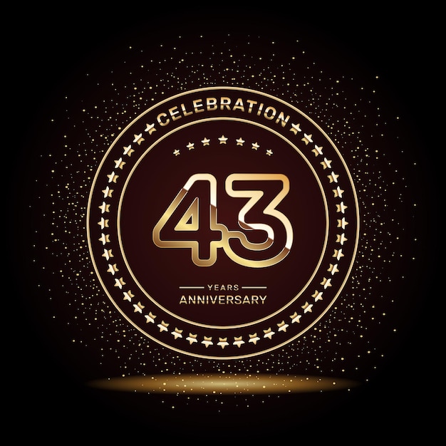 43 year anniversary logo design with double line numbers in gold color vector template