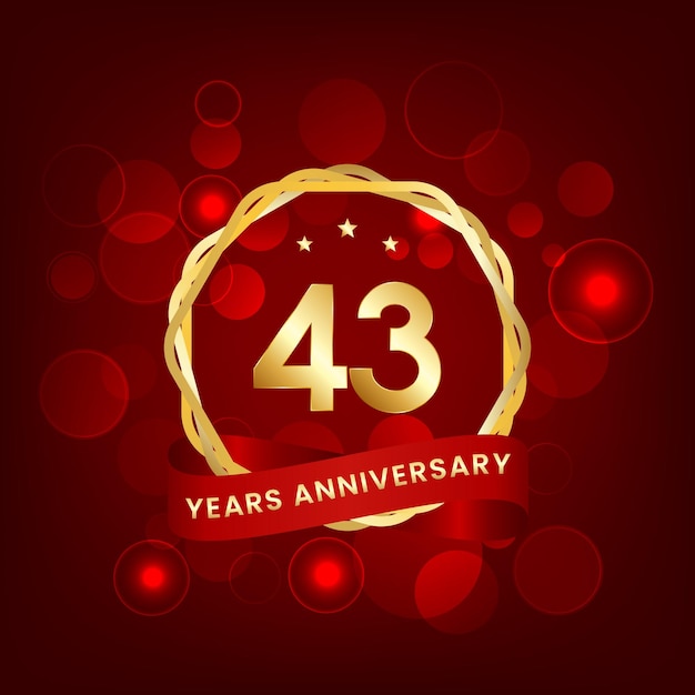 43 years anniversary Anniversary template design with gold number and red ribbon design for event invitation card greeting card banner poster flyer book cover and print Vector Eps10