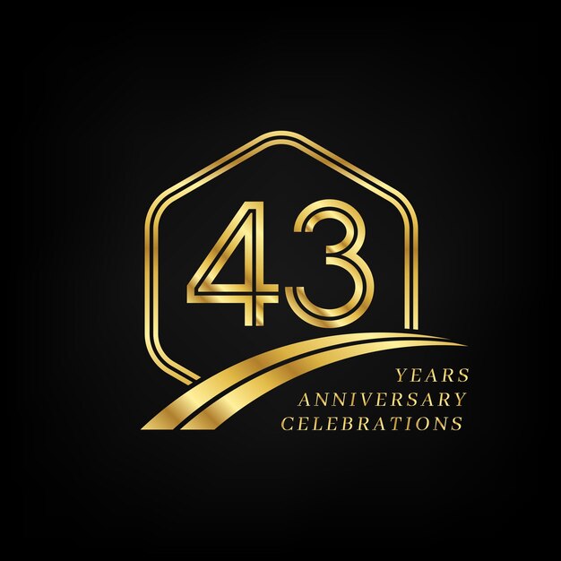 43 years anniversary Lined gold hexagon and curving anniversary template