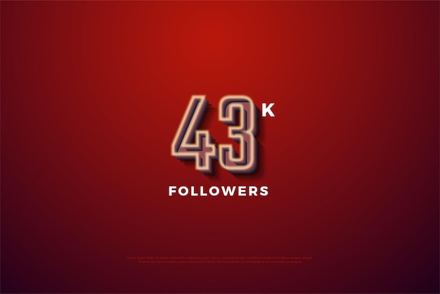 43k followers on red background with light effect.