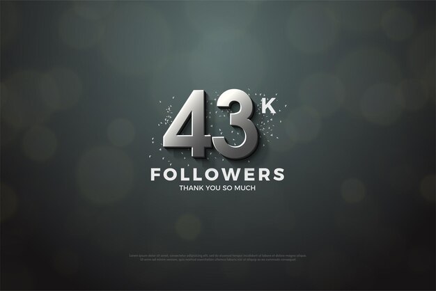 43k followers with light effect background and transparent bubbles.