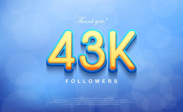 43k nummer voor het bedanken van volgers unieke bokeh blauwe achtergrond