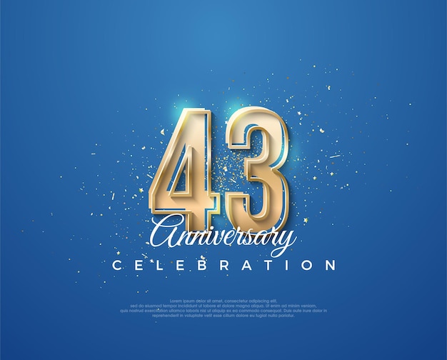 43-я годовщина с роскошным дизайном между золотом и синим Премиум вектор для поздравления с празднованием баннера плаката