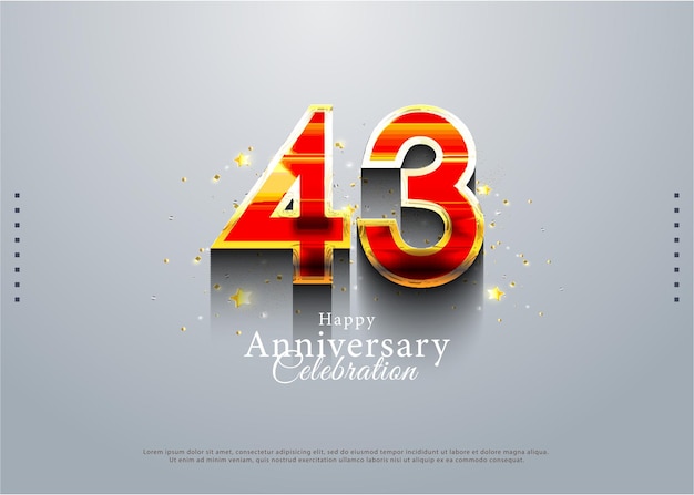 43rd anniversary with shiny red numbers vector premium design