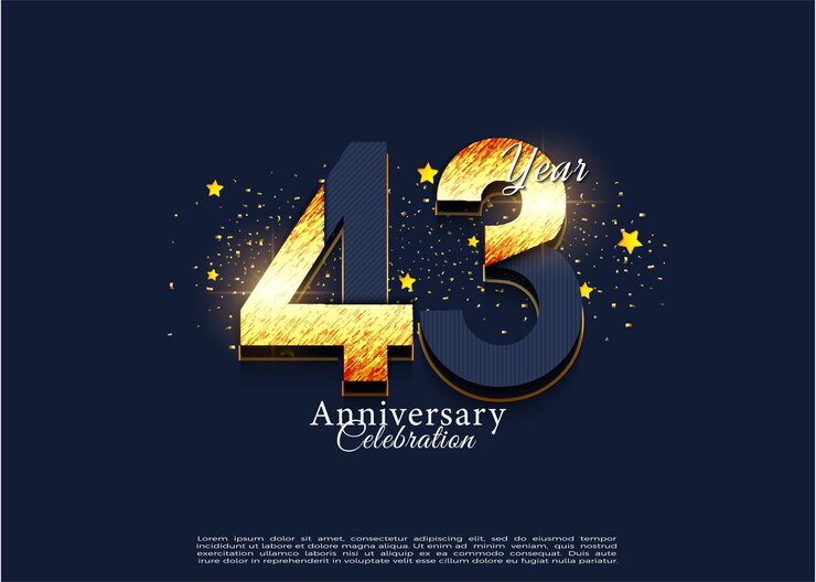 43rd anniversary with shiny textured numbers vector premium design