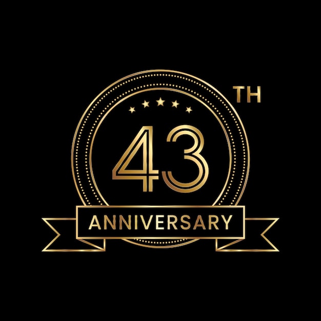 43th Anniversary emblem design with gold color for celebration event Line Art Design Logo Vector