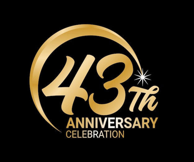 43th Anniversary ordinal number Counting vector art illustration in stunning font on gold color