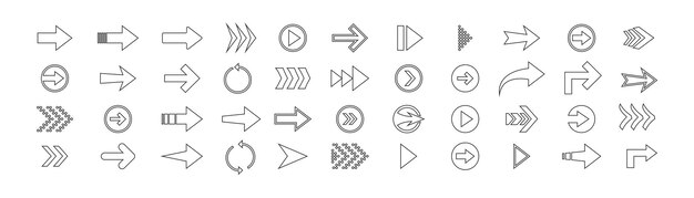 Vector 44 arrow line icon set isolated vector