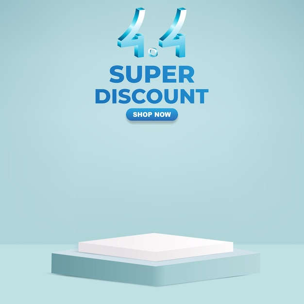 44 super discount sale template banner with blank space 3d podium for product sale with abstract gradient blue and white background design