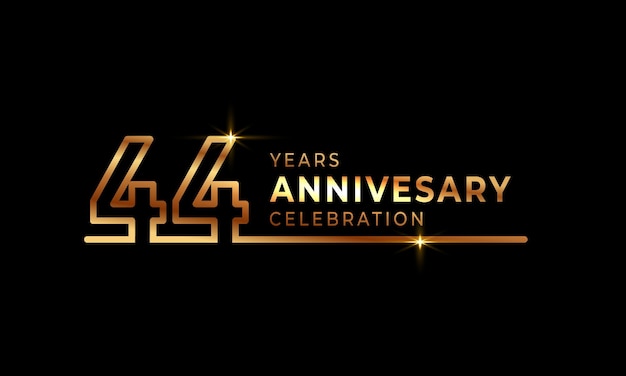 Vector 44 year anniversary celebration with golden color one connected line isolated on dark background