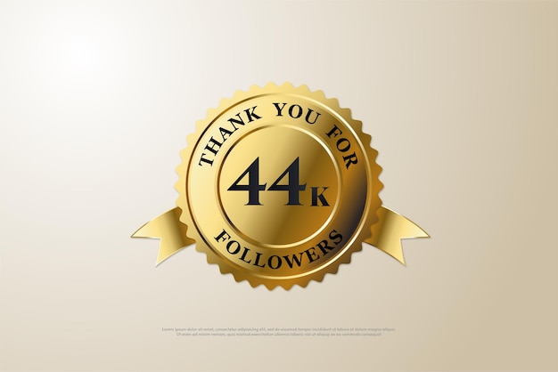 44k followers on gold foil background.