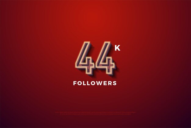 44k followers on red background.