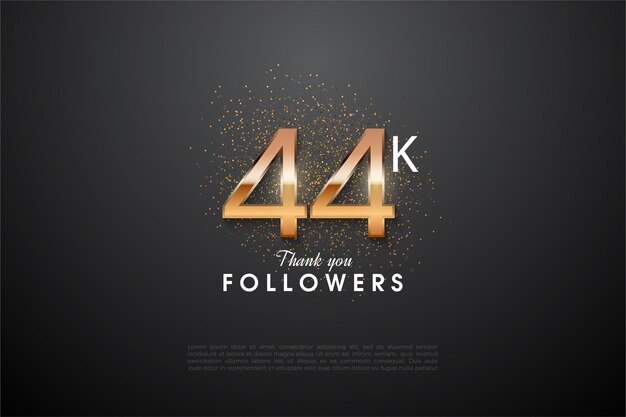 44k followers with glitter background.