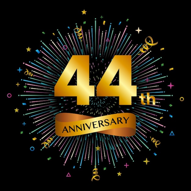Логотип празднования 44-й годовщины Дизайн шаблона празднования золотой годовщины Векторные иллюстрации