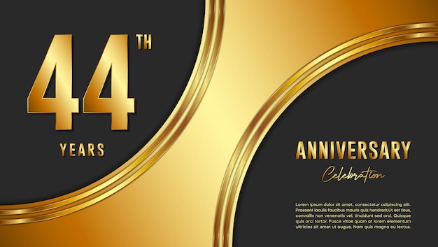 금색 배경 및 숫자 벡터 템플릿이 포함된 44주년 축하 템플릿 디자인