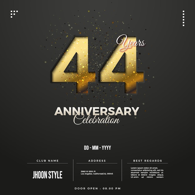 44° anniversario con glitter avvolti in numeri