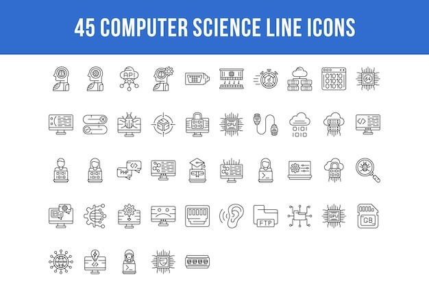 Premium Vector | 45 computer science line icons