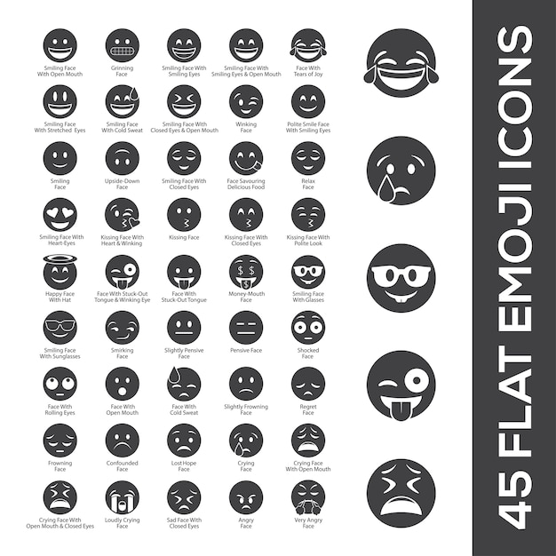 45 Flat Emoji Icons