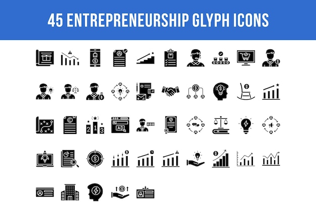 45 Glyph-pictogrammen voor ondernemerschap