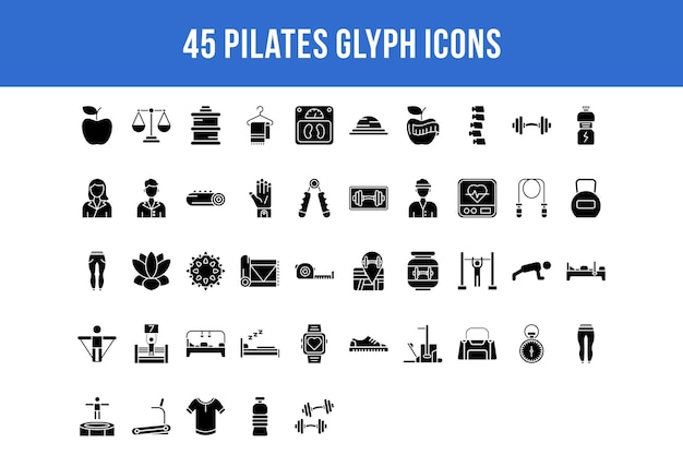 45 Pilates Glyph-pictogrammen