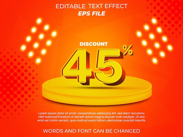 45 procent teksteffect lettertype bewerkbare typografie 3D-tekstvectorsjabloon