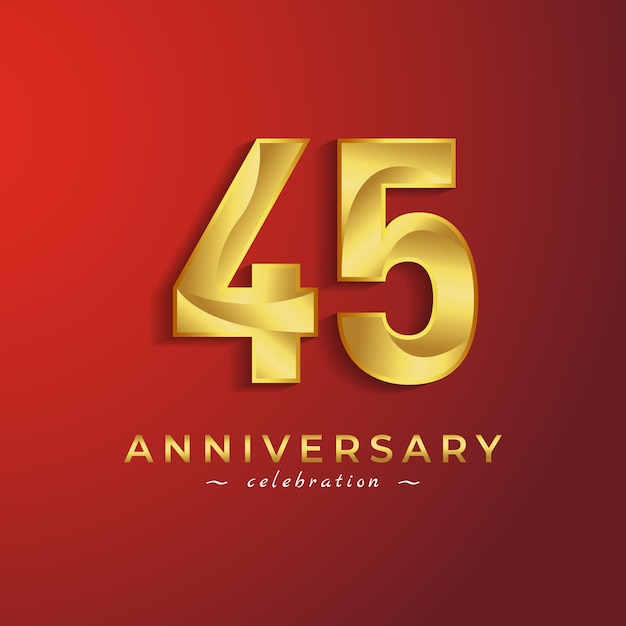 45 year anniversary celebration with golden shiny color for celebration isolated on red background