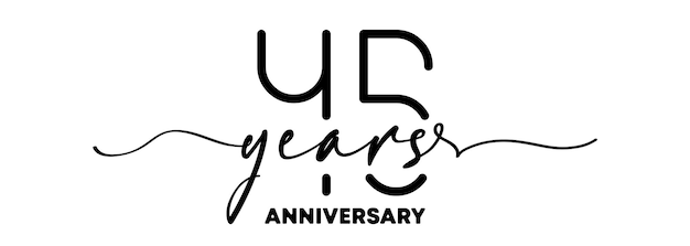 45 years anniversary emblem. Anniversary badge or label. 45th celebration and congratulation design element. One line style. Vector EPS 10. Isolated on background.