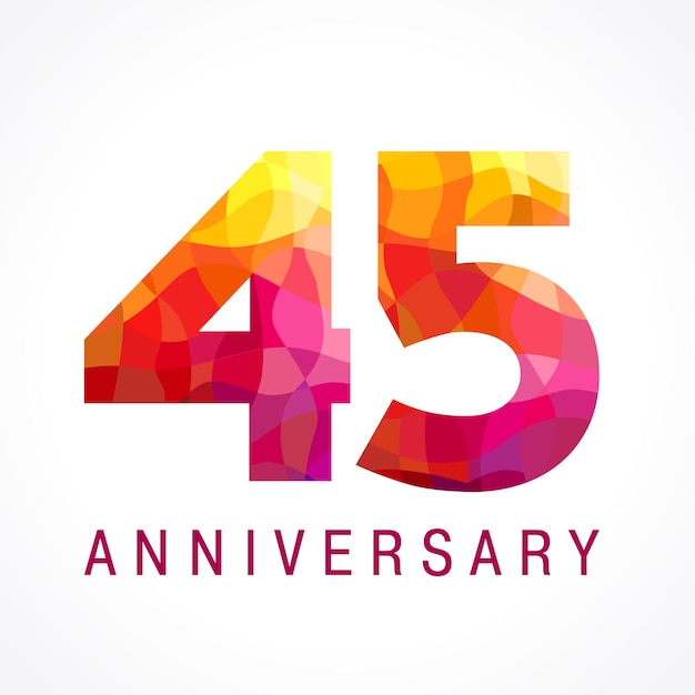45 anni che festeggiano il logo rosso. numero di vetro colorato del 45° anniversario, segno creativo.