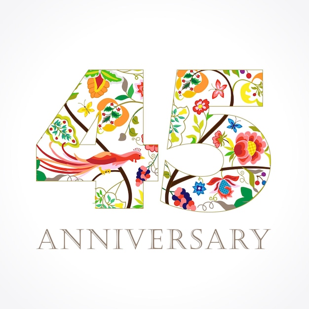 Vector 45 years old luxurious celebrating folk logo. happy 45 th anniversary greetings, ethnic style.