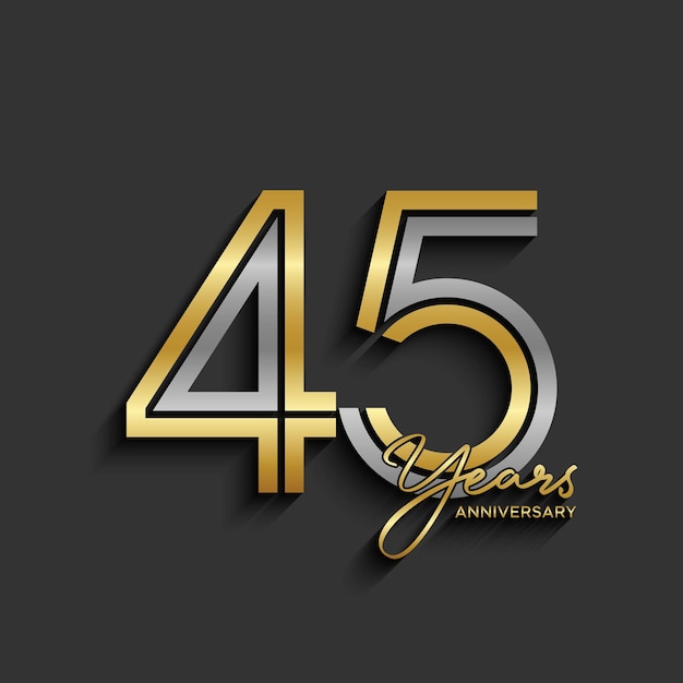 Vector 45e verjaardag logo ontwerp dubbele regel nummer conceptontwerp gouden nummer logo vector template