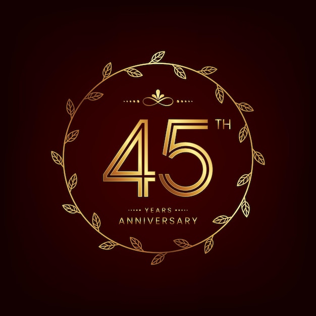 Vettore logo del 45° anniversario con numero d'oro per l'evento di celebrazione dell'anniversario