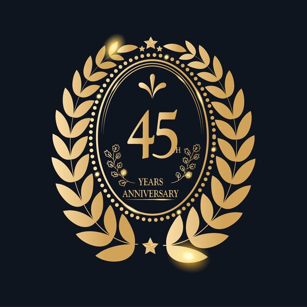 45th Years Anniversary celebration Vector Template festive illustration Golden Color