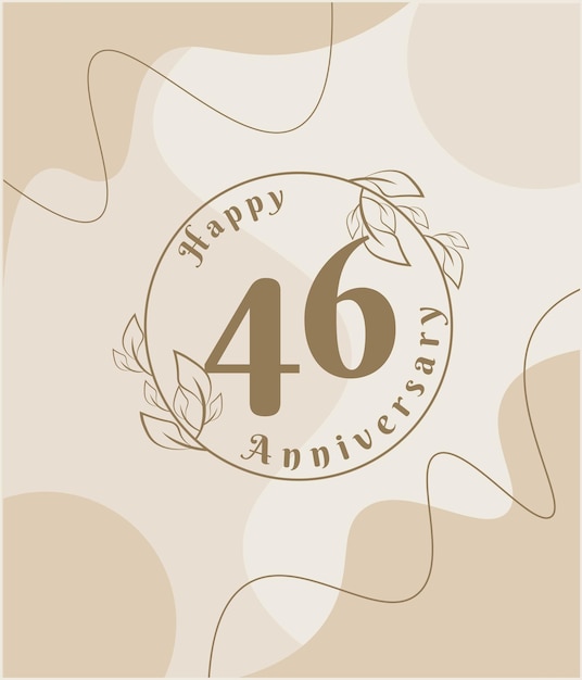 Vettore 46° anniversario, logo minimalista. illustrazione vettoriale marrone sul modello di fogliame minimalista.